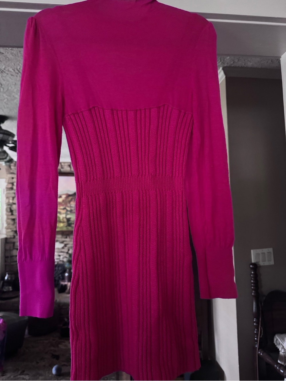 Anthropologie Fuchsia Long-Sleeve Ribbed Knit Mini Dress - Picture 2 of 6